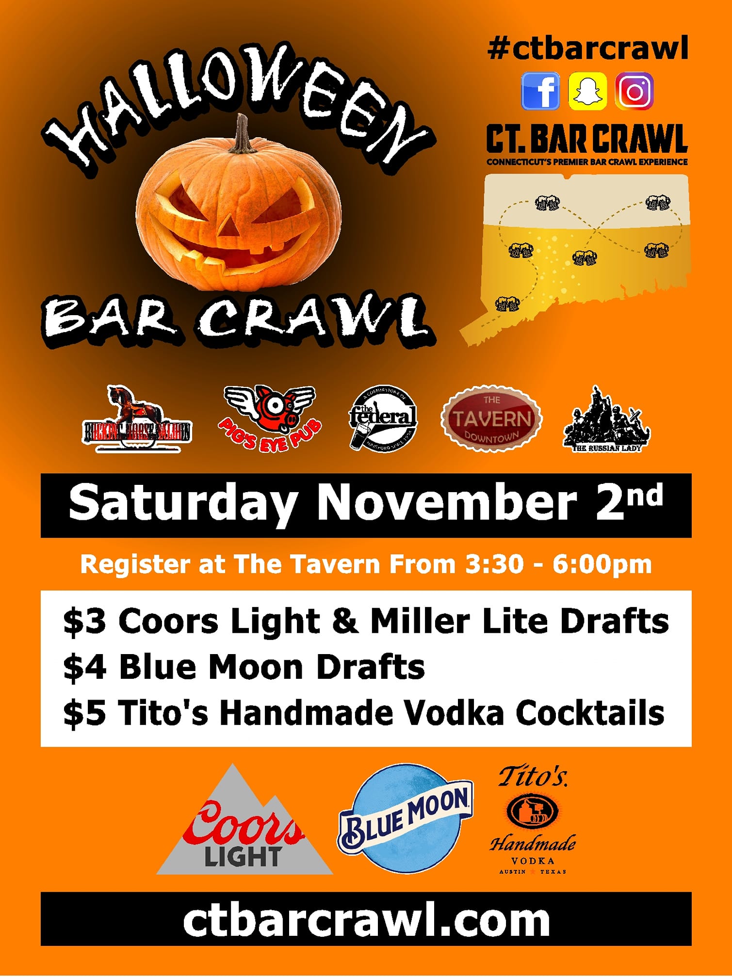 Halloween Bar Crawl November 2nd Hartford Ct Ct Bar Crawl